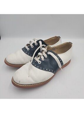 Vintage Biltrite USA Leather Oxford Saddle Shoes Size 7 EE Blue White Leather